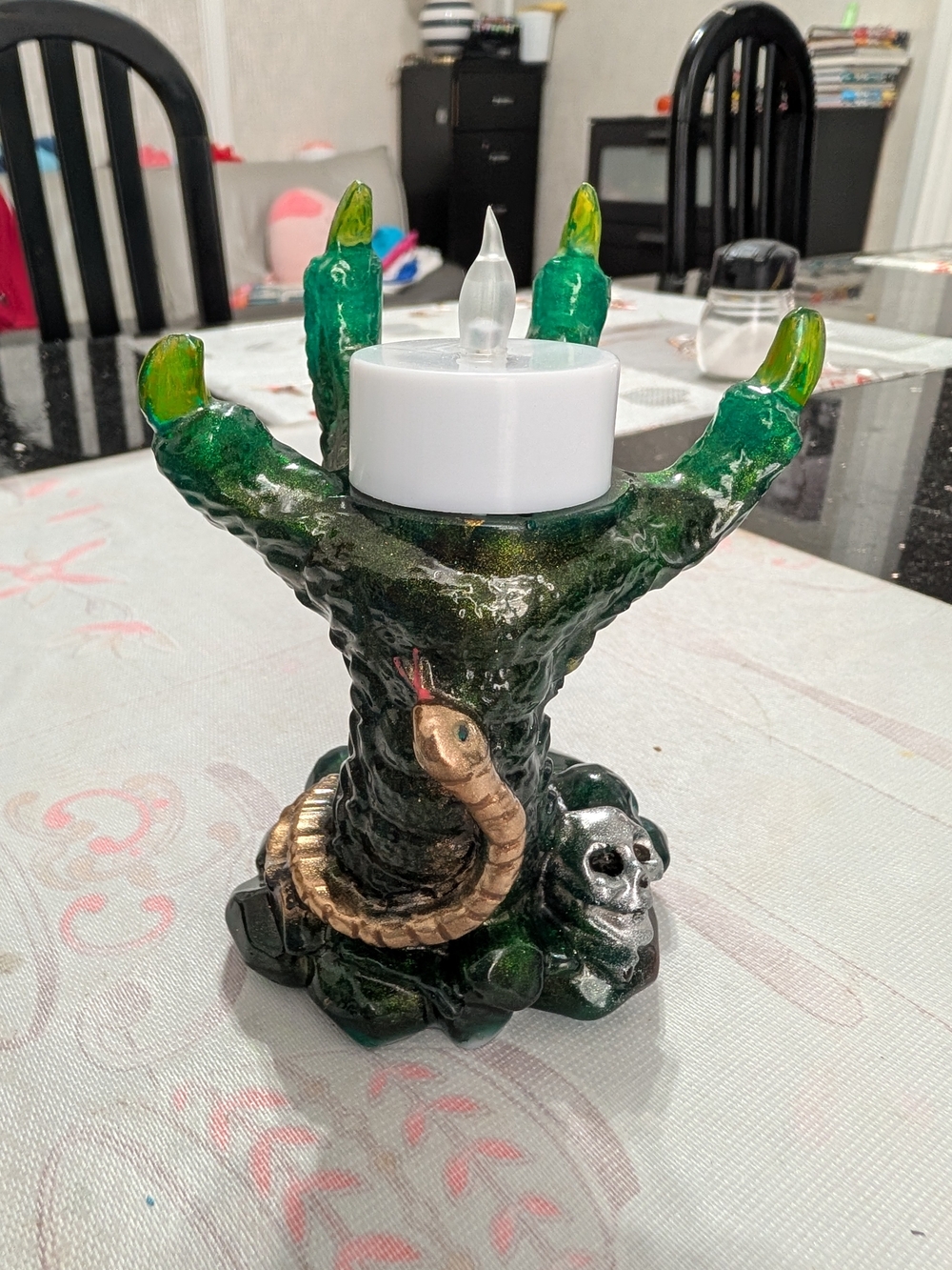 Halloween decor, dragon’s paw candleholder. Handmade.